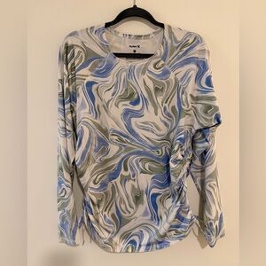 Hurley Women's Marble Print Rash Guard Top - Blue and Green